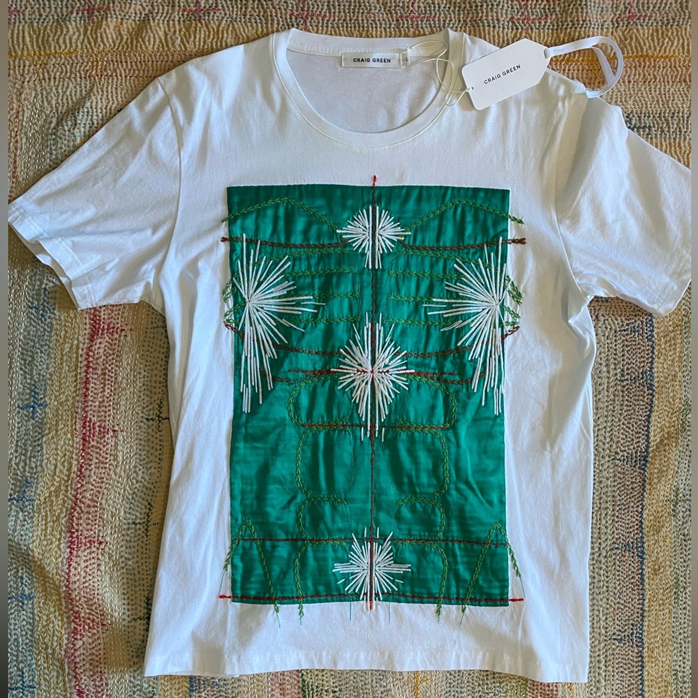 Craig Green T-Shirt Size L Hand Embroidered Silk - Cotton Spring ‘20 Collection